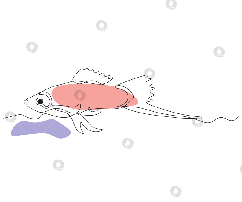 Скачать абстрактная рыба-меч, Аквариумная рыбка Гуппи Непрерывный рисунок в одну линию фотосток Ozero