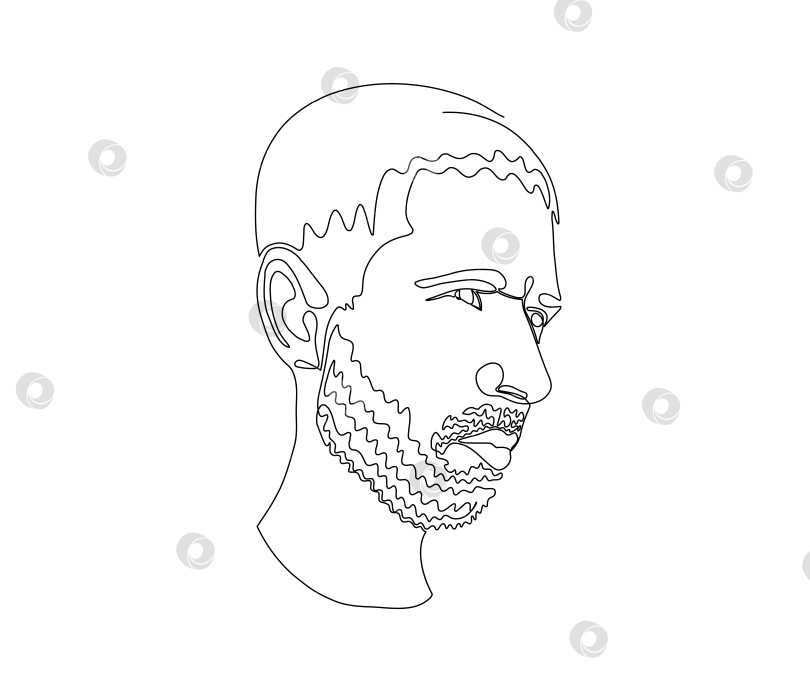 Скачать портрет мужчины с бородой и усами, нарисованный от руки в стиле минимализма, в технике одной линии, монолайн. Символ парикмахерской фотосток Ozero