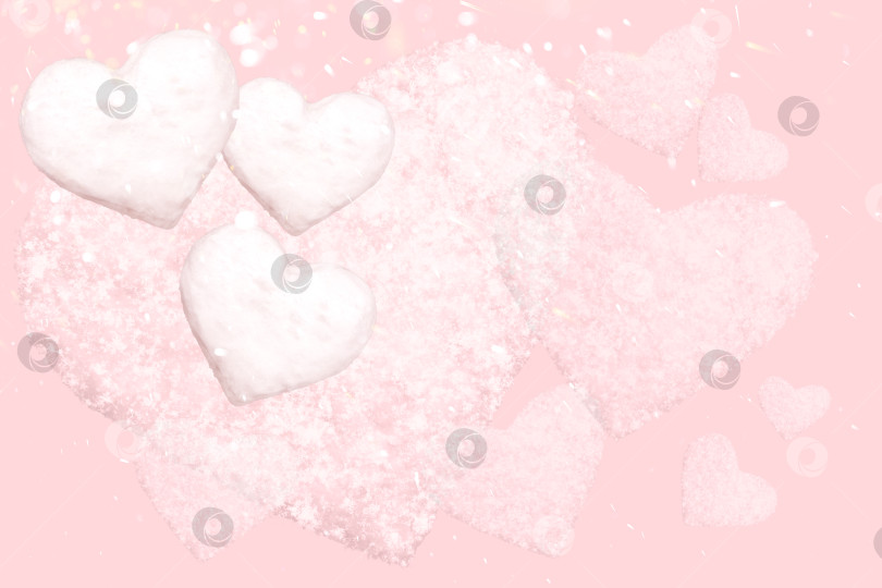 Скачать романтический фон в пастельных тонах с сердечками, бликами и снежинками, валентинка фотосток Ozero