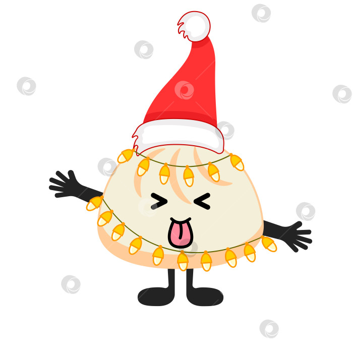 Скачать Милый кавайный пельмень в шляпе Санта-Клауса фотосток Ozero