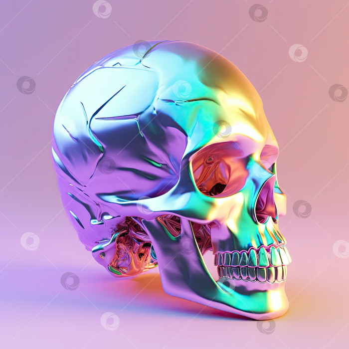 Скачать Голографический 3D череп на градиентном пастельном фоне фотосток Ozero