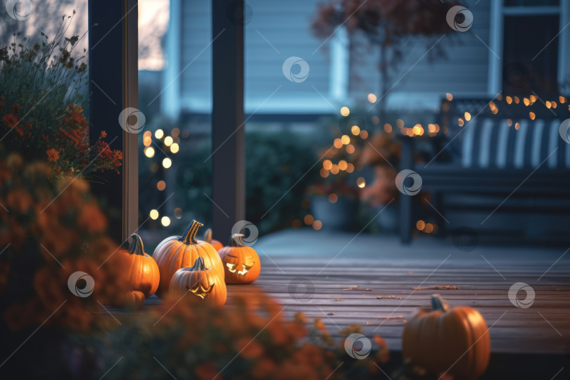 Скачать Украшение на Хэллоуин на крыльце дома и на заднем дворе фотосток Ozero