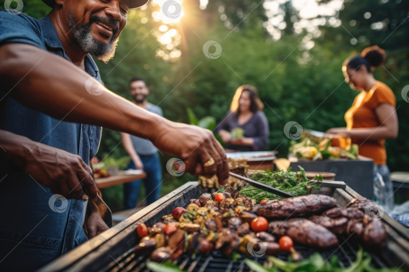 Скачать Люди готовят летний ужин барбекю на заднем дворе дома фотосток Ozero