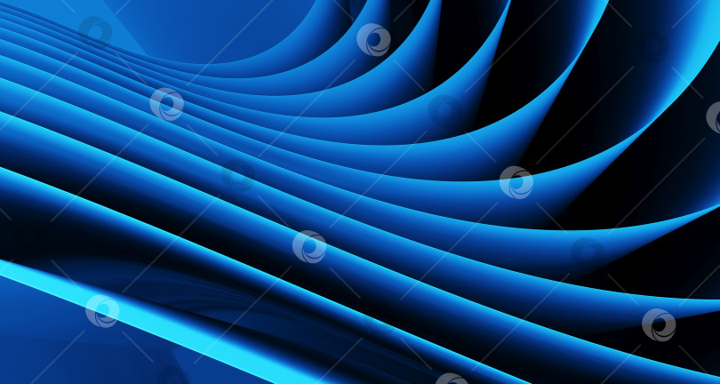 Скачать Синий абстрактный фон с плавно изгибающимися трехмерными полосками, 3d-рендеринг фотосток Ozero
