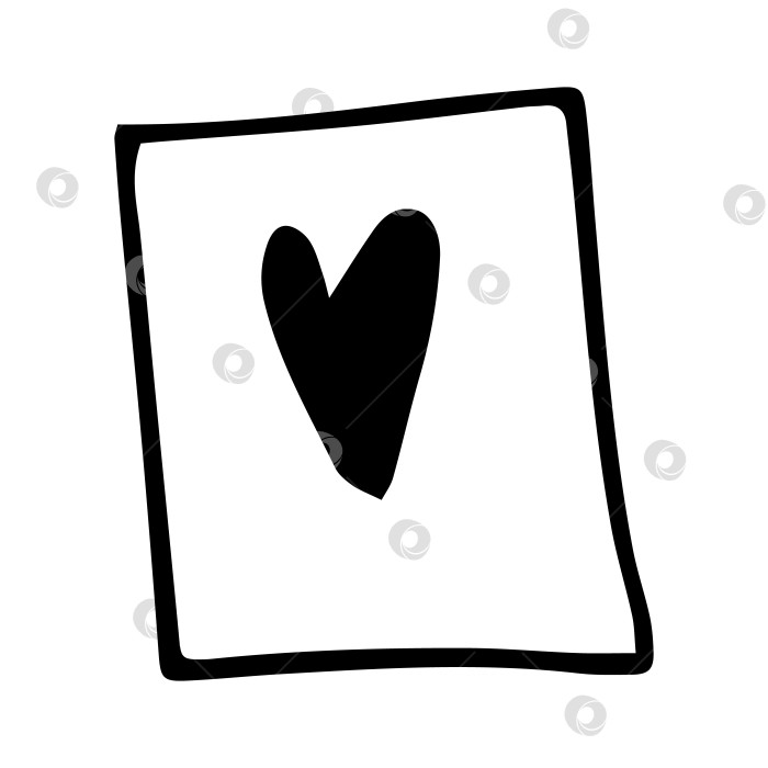 Скачать Векторное изображение выдувной открытки-открытки с черным сердцем. Игральная карта, конверт, посылка. фотосток Ozero