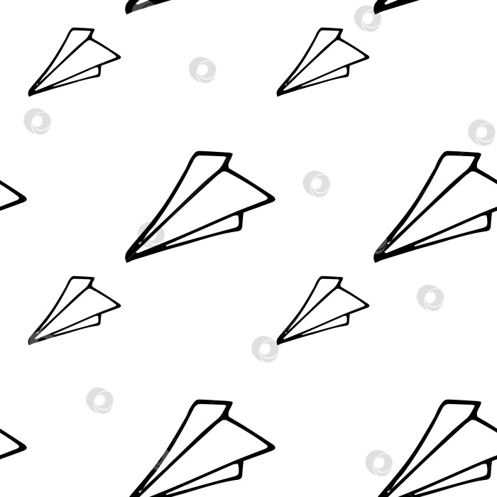 Скачать Бесшовный векторный узор бумажных самолетиков- каракулевая иллюстрация. Послания, общение, оригами. фотосток Ozero