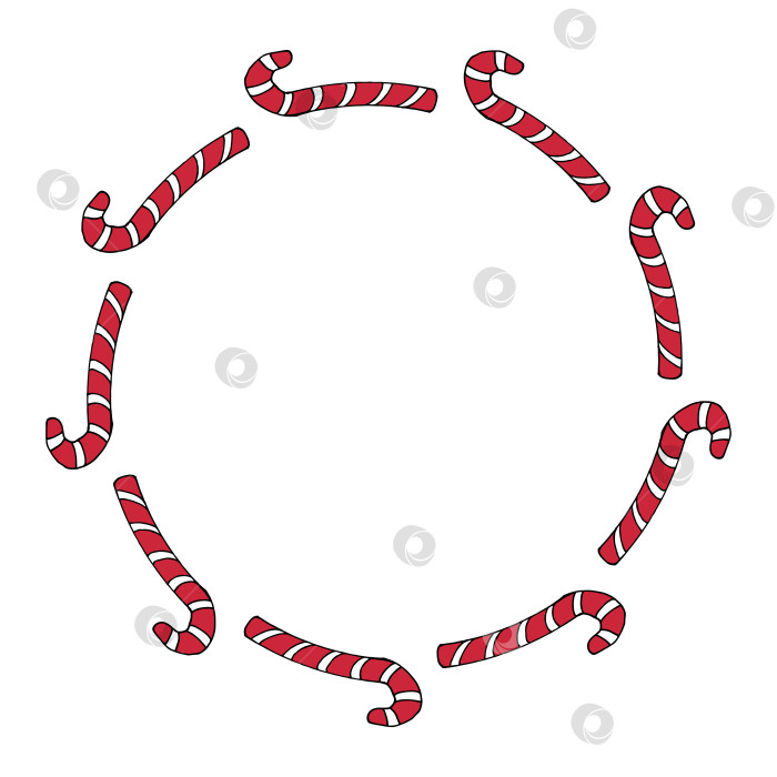 Скачать Круглая рамка с забавными красными рождественскими конфетами на белом фоне. Векторное изображение. фотосток Ozero