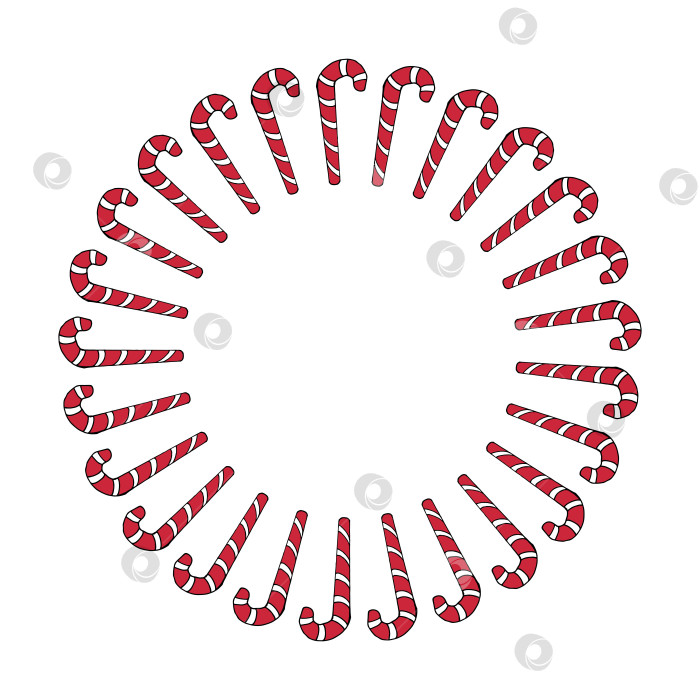 Скачать Круглая рамка с красными рождественскими конфетами на белом фоне. Векторное изображение. фотосток Ozero