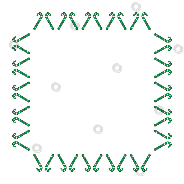 Скачать Квадратная рамка с зелеными рождественскими конфетами на белом фоне. Векторное изображение. фотосток Ozero