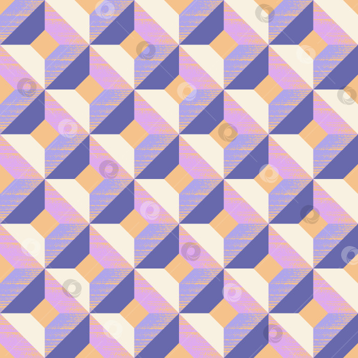 Скачать Геометрический бесшовный узор из квадратов и ромбов сине-серого, сине-фиолетового, лилового, кремового и абрикосового цветов фотосток Ozero