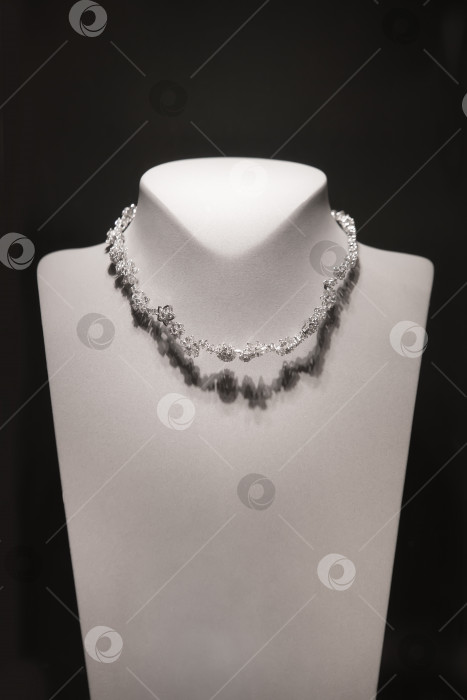 Скачать Серебряное ожерелье на белом манекене фотосток Ozero