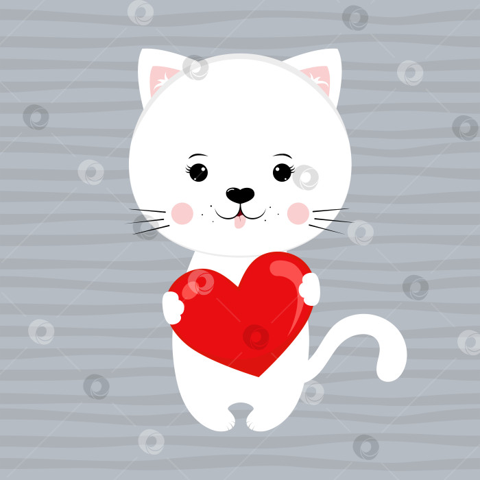 Скачать Милый мультяшный кот с красным сердцем фотосток Ozero