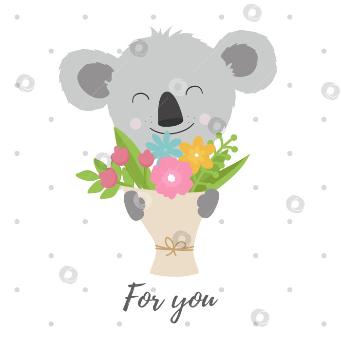 Скачать Симпатичная коала с букетом цветов для тебя фотосток Ozero