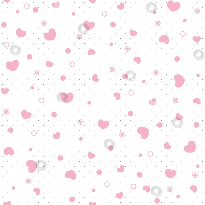 Скачать Бесшовный узор в виде розовых сердечек. Милые сердечки и цветы. фотосток Ozero
