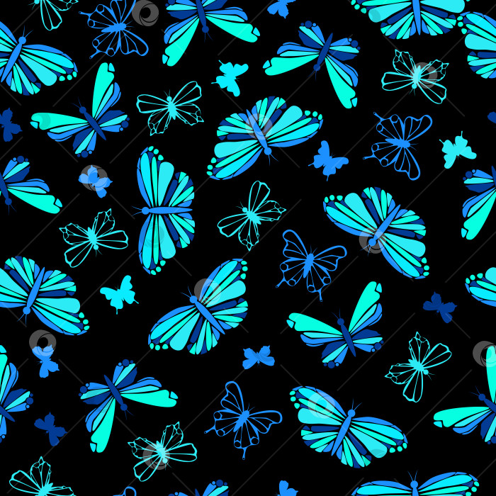 Скачать Ярко-синие бабочки с бесшовным рисунком фотосток Ozero