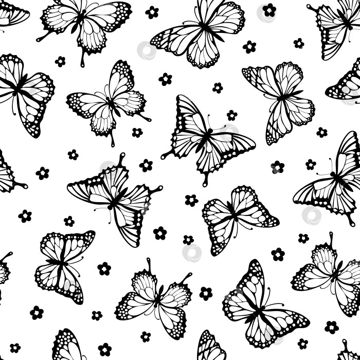 Скачать Бесшовные бабочки различных форм. Черно-белый узор фотосток Ozero
