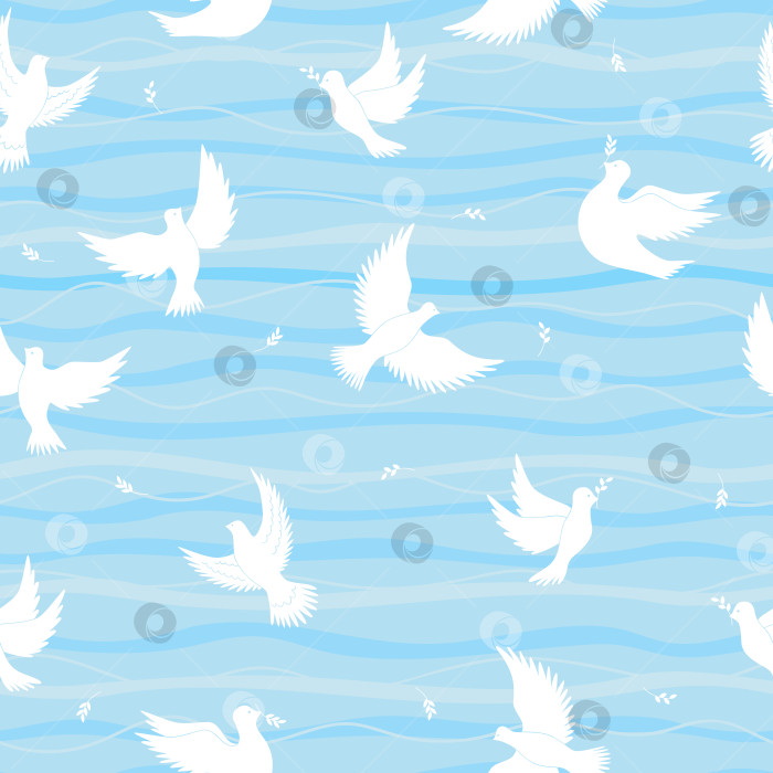 Скачать Бесшовный вектор летящего голубя. Голубь мира с веточками. фотосток Ozero