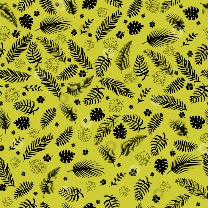 Скачать Тропические листья и цветы на желтом фоне фотосток Ozero