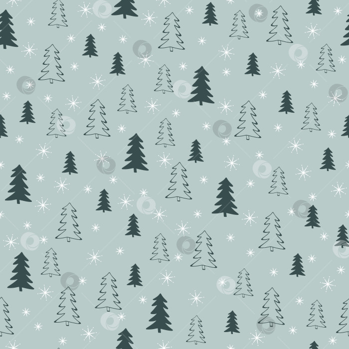 Скачать Скандинавский зимний лес, нарисованный от руки бесшовный фон. Новый год, Рождество, праздники с рождественской елкой для печати, бумага, дизайн, ткань, декор, подарочная упаковка, фон. фотосток Ozero