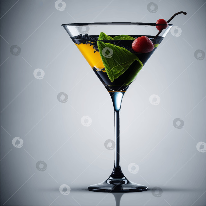Скачать реалистичный коктейль мартини с листьями мяты в прозрачном бокале фотосток Ozero