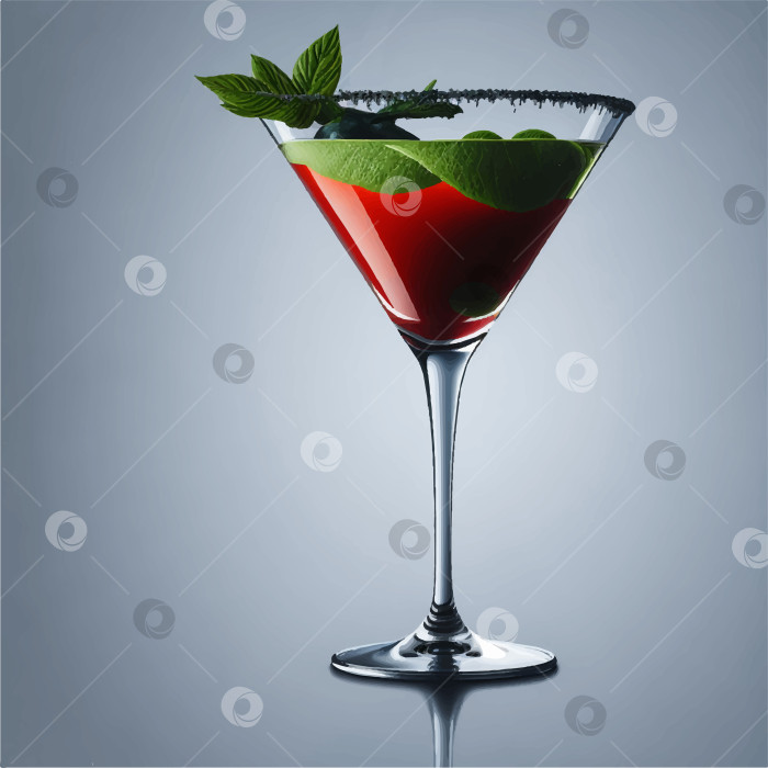 Скачать реалистичный коктейль мартини с листьями мяты в прозрачном бокале фотосток Ozero