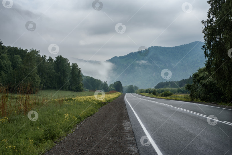 Скачать Асфальтированная дорога, ведущая к туманным горам фотосток Ozero