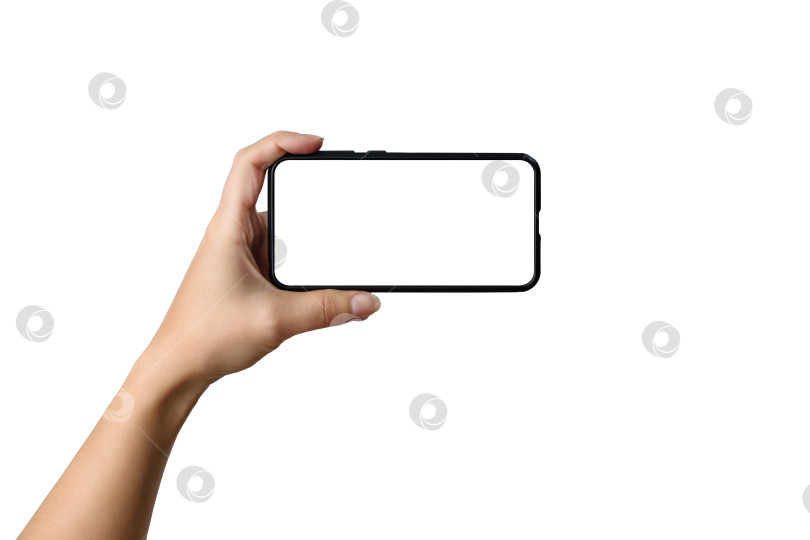 Скачать Женская рука держит смартфон с белым экраном. Изолированный фотосток Ozero