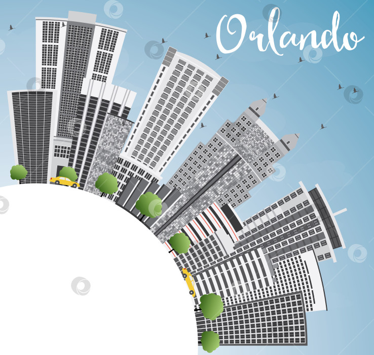 Скачать Горизонт Орландо с серыми зданиями, голубым небом и копировальным пространством. фотосток Ozero