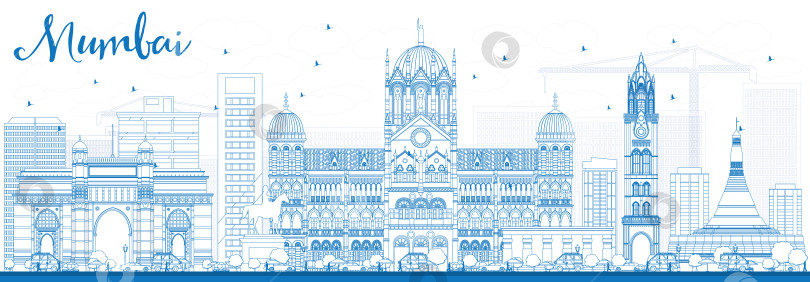 Скачать Очертите горизонт Мумбаи синими ориентирами. фотосток Ozero