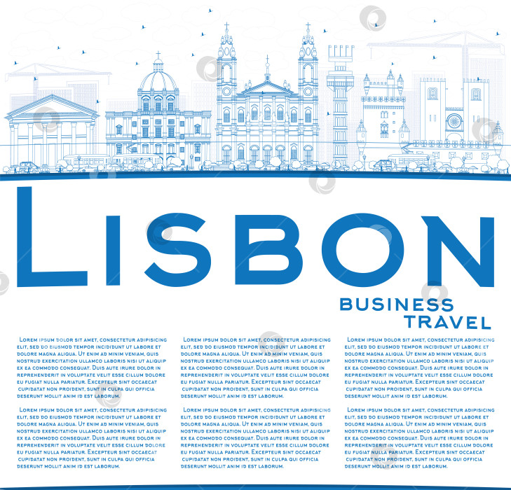 Скачать Очертите горизонт Лиссабона голубыми зданиями и скопируйте пространство. фотосток Ozero