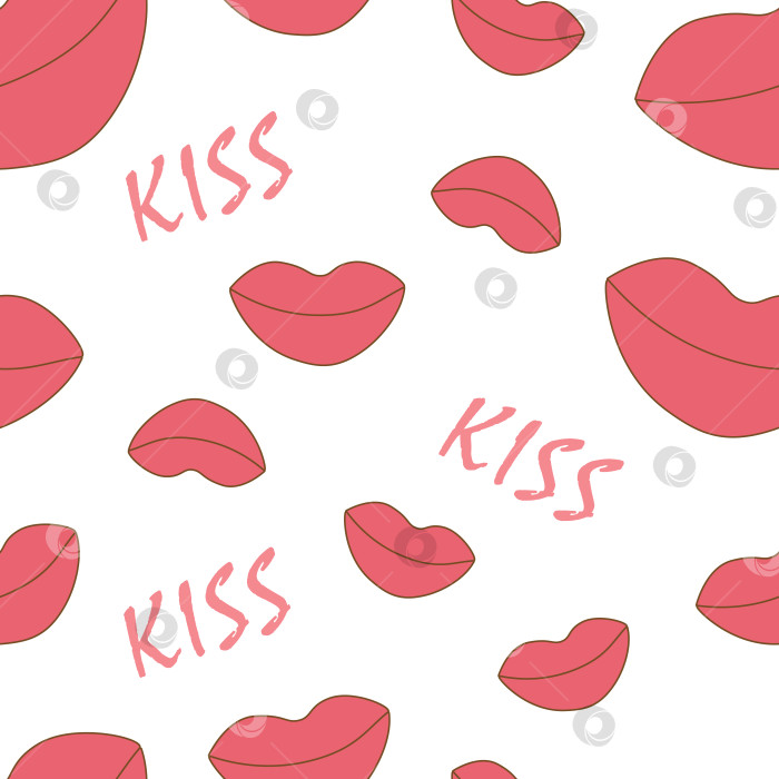 Скачать узор "розовые губы" с надписью "поцелуй" на белом фоне фотосток Ozero