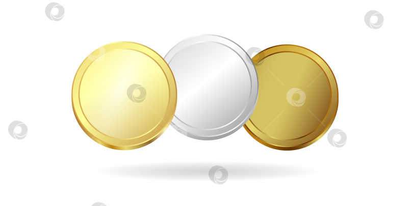 Скачать Набор золотых, серебряных и медных монет. Векторная иллюстрация в 3d. фотосток Ozero