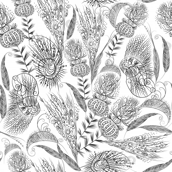 Скачать Бесшовный узор из фантастических цветов и растений. Может использоваться для полной печати на папиросной бумаге. фотосток Ozero