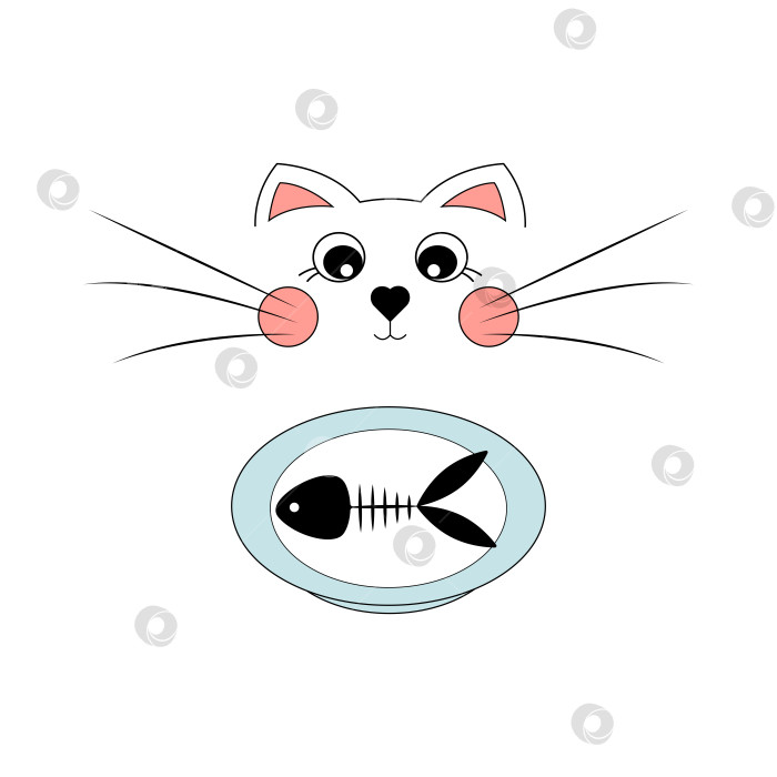 Скачать Симпатичный кот смотрит на тарелку с рыбой. фотосток Ozero