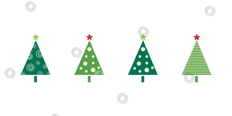 Скачать Набор из 4 рождественских елок с узорами и звездами. Тема нового года и Рождества. фотосток Ozero