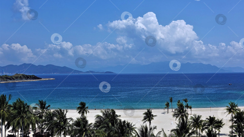 Скачать Морской пейзаж. Летний день. Пляж с чистым белым песком, пальмами фотосток Ozero