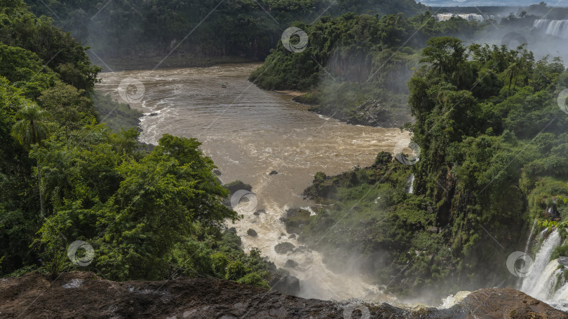 Скачать Водопад Игуасу. Вода стекает с уступа в русло реки фотосток Ozero
