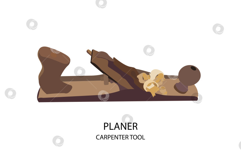 Скачать Столярный инструмент. Деревянный рубанок на белом фоне. Старый инструмент для работы с деревом. Стружка. фотосток Ozero