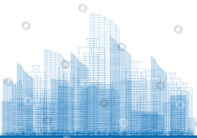 Скачать Очертания городских небоскребов окрашены в синий цвет. фотосток Ozero