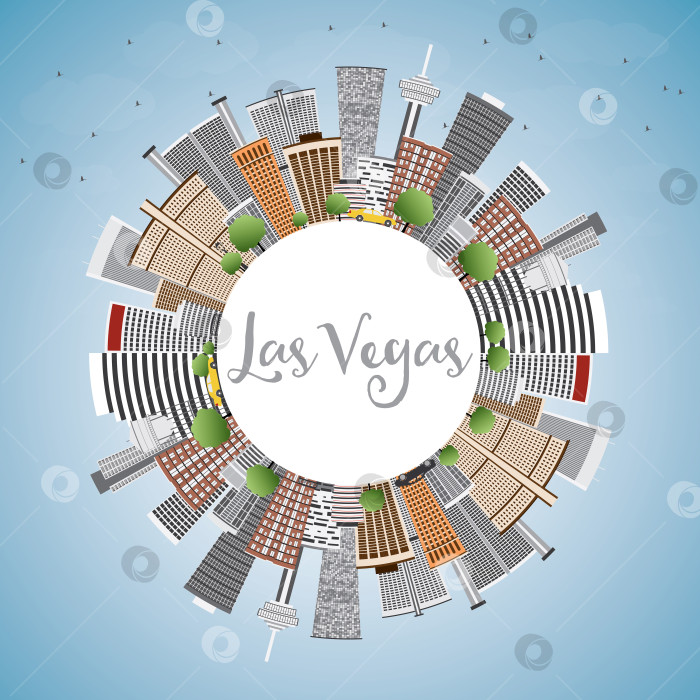 Скачать Горизонт Лас-Вегаса с серыми зданиями, голубым небом и копировальным пространством. фотосток Ozero