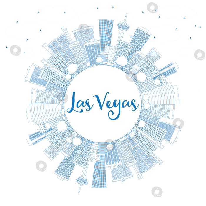 Скачать Обрисуйте горизонт Лас-Вегаса синими зданиями и скопируйте пространство. фотосток Ozero