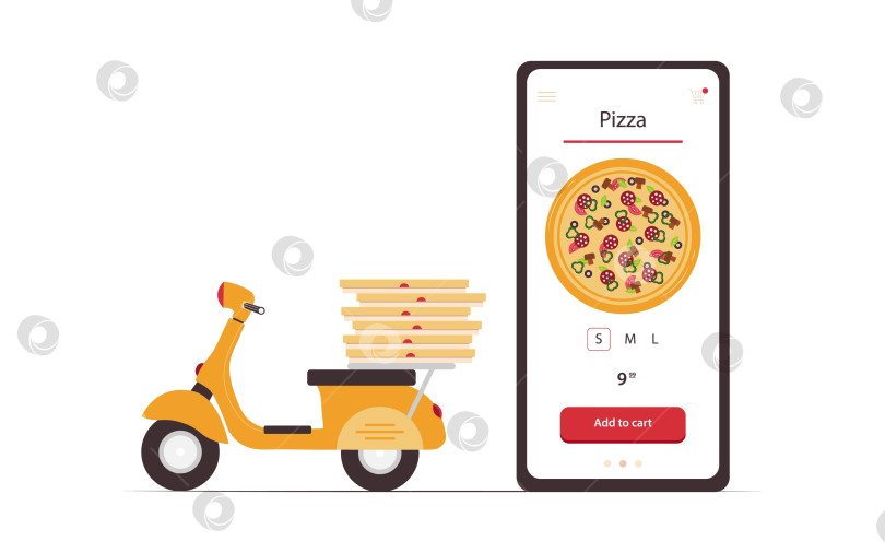 Скачать Заказывайте еду онлайн со смартфона. Доставка пиццы. Концепция доставки еды для баннера, дизайна веб-сайта или целевой веб-страницы. фотосток Ozero
