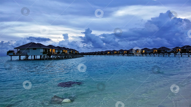 Скачать Вечер на Мальдивах. Сумерки. Живописные облака на небе. фотосток Ozero