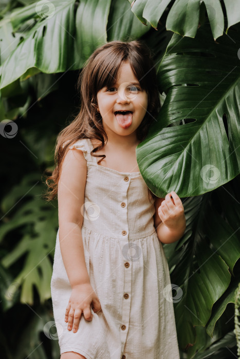 Скачать ребенок девочка с пальмовым листом, пространство для текста. Натуральная косметика, экология, экзотические страны. Фотография высокого качества фотосток Ozero
