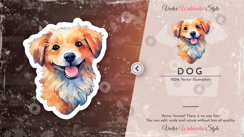 Скачать Акварельная наклейка с собакой, животное-персонаж мультфильма, идея для печати, созданная искусственным интеллектом фотосток Ozero