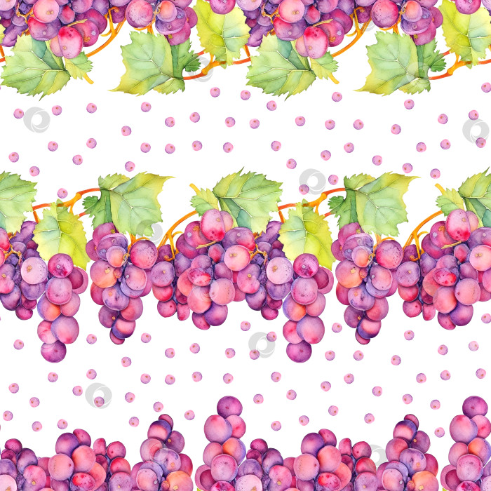 Скачать Акварельный бесшовный узор с красным виноградом на белом фотосток Ozero