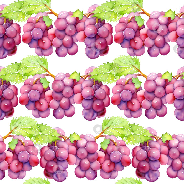 Скачать Акварельный бесшовный узор с красным виноградом на белом фотосток Ozero
