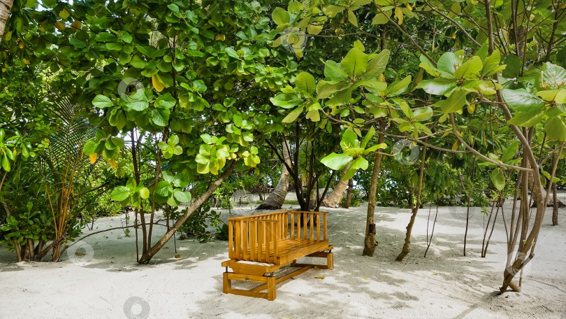 Скачать Деревянная скамейка на белом песке фотосток Ozero