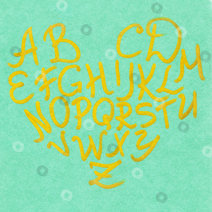 Скачать Набор типографских надписей с золотым алфавитом в форме сердца золотой на зеленом фотосток Ozero