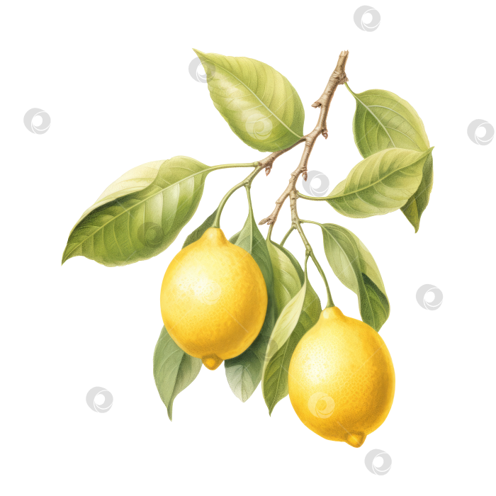 Скачать Ветка с лимонами в стиле ретро, PNG. фотосток Ozero